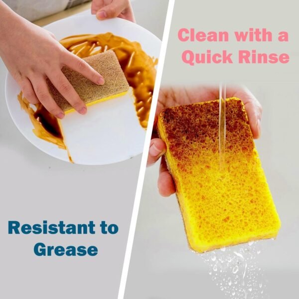 12 Pack Natural Kitchen Sponges, Plant-Based Biodegradable Sponge, Non-Scratch Scrubber for Dish & Sink Cleaning, Coconut Cellulose Household Dishwashing Color Bulk Sponges - Image 5