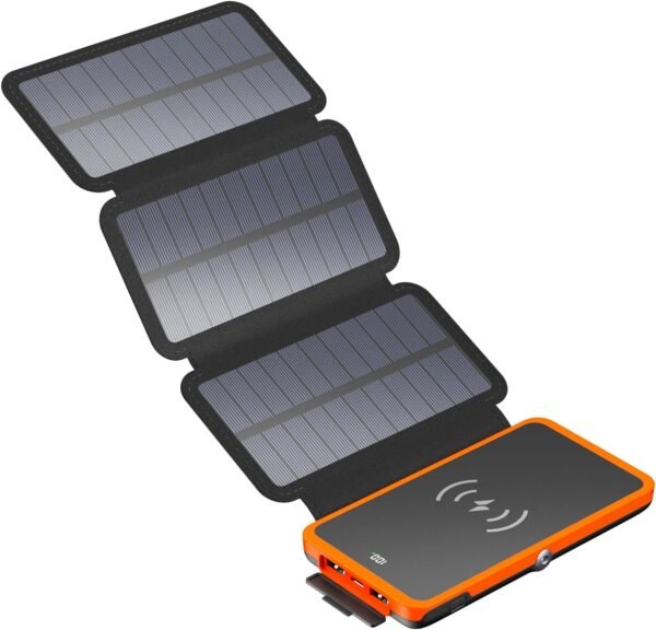 Hiluckey Power Bank Wireless Charger 10000mAh Built in 3 Solar Panels Three Outputs 15W Fast Charging Solar Charger for iPhone 15/15 Plus/15 Pro/15 Pro Max, iPhone 14/13 Series, Samsung Galaxy