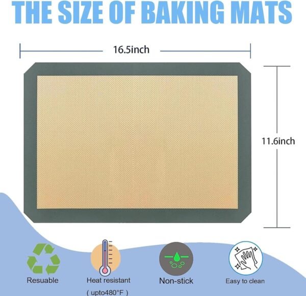 Silicone Baking Mat Sheet 2-Pack,Reusable & Nonstick Bakeware Mats for Cookies, Macarons, Bread and Pastry,Silicone Mats for Baking - Baking Mat For Oven - (16.5" x 11.6") - Image 4