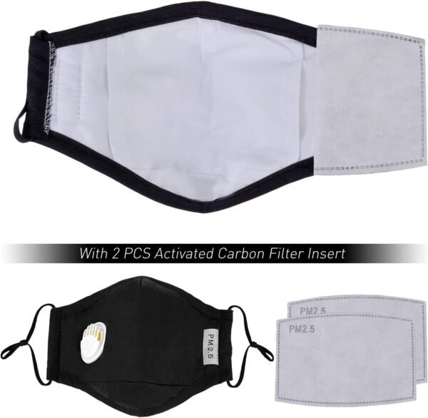 Mouth Mask, 3 Pack Anti Dust Pollution Mask with 6 Pcs Activated Carbon Filter Insert Fashion Cotton Face Mask PM2.5 Dust Mask for Men Women - Image 5