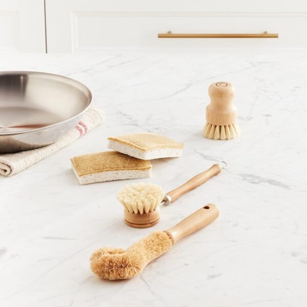 Tieralia 5-Piece Eco-Friendly Bamboo Dish Brush Set with Compostable Wood Pulp Sponges | Bamboo Dish Brushes Kitchen Cleaning Set | Dish Brush Set | Dish Brush - Image 9