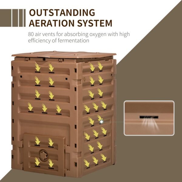 Outsunny Garden Compost Bin, 120 Gallon (450L) Garden Composter, BPA Free, with 80 Vents and 2 Sliding Doors, Lightweight & Sturdy, Fast Creation of Fertile Soil, Brown - Image 4