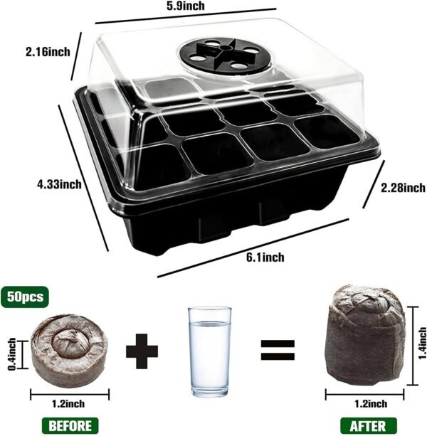 Halatool Seed Starter Kit 4 Pack 48 Cells Black Seed Starter Tray with 50 PCS Peat Pellets for Seedlings Organic Seed Stater Soil Pods for Planting Vegetables Plants Flowers & Starting Seeds - Image 4