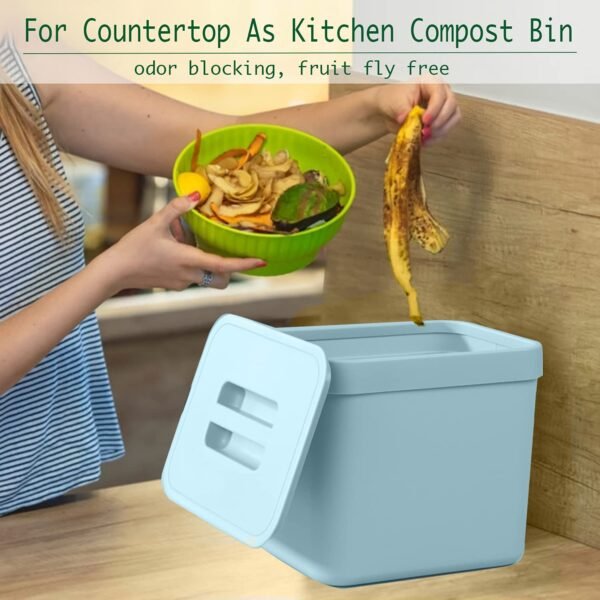 LALASTAR Kitchen Compost Bin, Hanging Trash Can with Lid for Kitchen Cabinet Door, Under Sink, Wall Mounted Waste Bin for Bathroom, 1.8 Gallon, Blue - Image 2