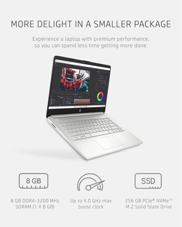 HP 14 Laptop, AMD Ryzen 5 5500U, 8 GB RAM, 256 GB SSD Storage, 14-inch Full HD Display, Windows 11 Home, Thin & Portable, Micro-edge & Anti-glare Screen, Long Battery Life (14-fq1025nr, 2021) - Image 4