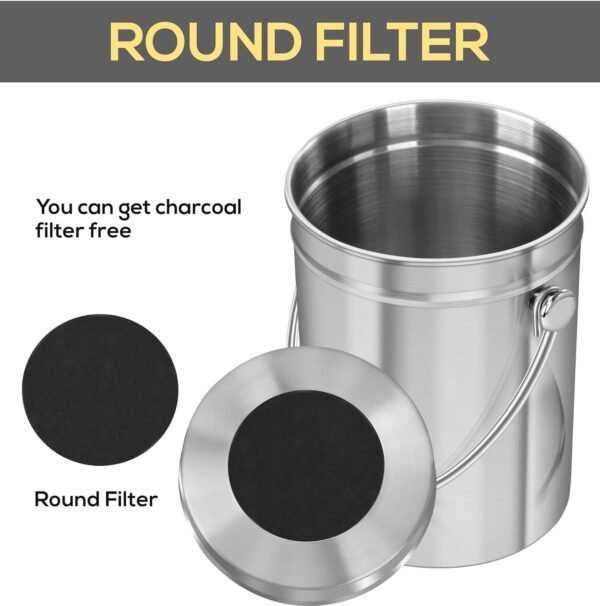 Utopia Kitchen Compost Bin for Kitchen Countertop - 1.3 Gallon Compost Bucket for Kitchen with Lid - includes 1 Spare Charcoal Filter (Silver) - Image 3