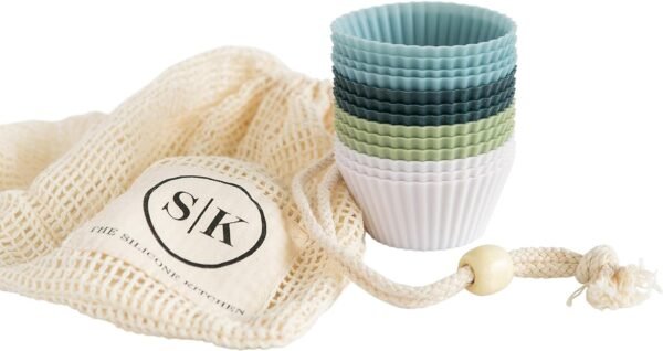 The Silicone Kitchen Reusable Silicone Baking Cup Silicone Muffin Liners for Cupcakes, BPA Free, Regular, 24 Pack, White Blue Green - Image 2