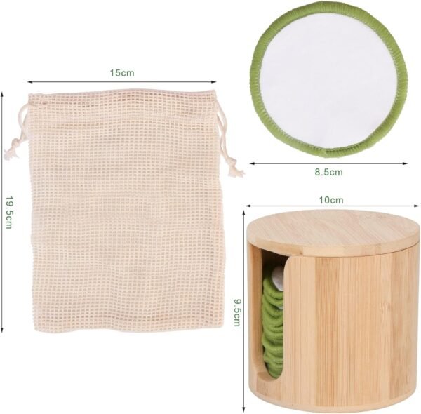 16 Pack Reusable Makeup Remover Pads Bamboo Reusable Cotton Rounds Organic Cotton Pads for Face Facial Cleansing Wipes with Washable Laundry Bag and Bamboo Holder - Image 3