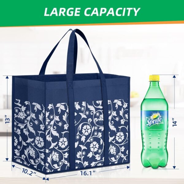 WOWBOX Reusable Grocery Bags Foldable Tote Bags Bulk with Reinforced Handles Shopping Bags for Groceries Heavy Duty Large Bags Kitchen Reusable Grocery Bags with Waterproof Coating 4-Pack, Blue - Image 2