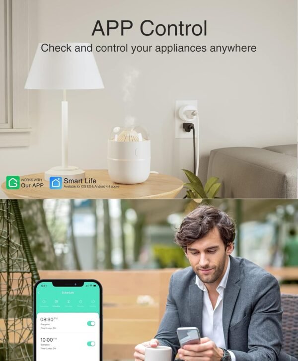 GHome Smart Mini Plug, Wi-Fi Outlet Socket Compatible with Alexa and Google Home, Remote Control with Timer Function, No Hub Required, ETL FCC Listed (1 Pack), White - Image 3