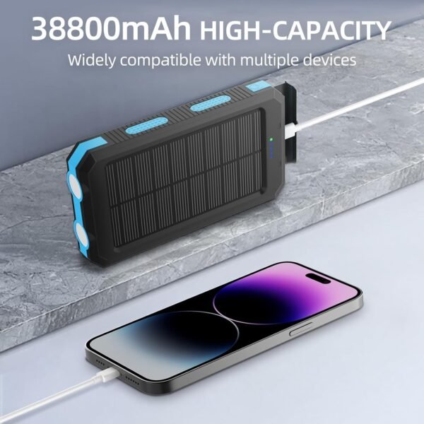 Solar Charger, 38800mAh Power Bank, Portable Charger Fast Charger Dual USB Port Built-in LED Flashlight and Compass for Cell Phone and Electronic Devices - Image 6