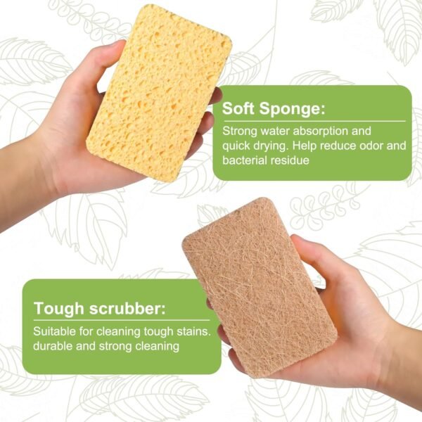 12 Pack Non-Scratch Scrub Sponge, Natural Kitchen Sponges for Cleaning Kitchen, Eco Friendly Biodegradable Sponges for Dishes, No-Stick Cookware - Image 3