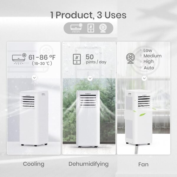 TOSOT 9,000 BTU Air Conditioner Easier to Install, Quiet and 3-in-1 Portable AC, Dehumidifier, Fan for Rooms up to 250 Sq Ft, Aovia Series, White - Image 3