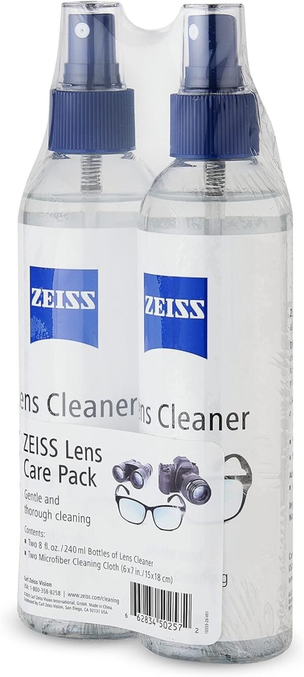 ZEISS Lens Care Pack - 2-8 Ounce Bottles of Lens Spray, 2 Microfiber Cleaning Cloths - Image 2