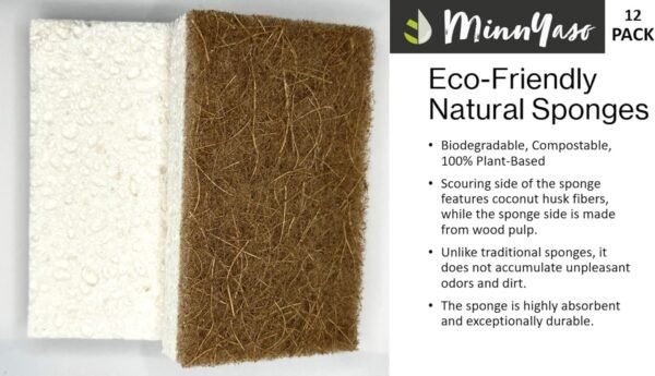 12 Pack Natural Sponges | Hemp Sisal Plant Based Scrubber Scouring Sponge | Eco-Friendly Odor Free Biodegradable Compostable Wood Pulp | Sustainable Scrub Pads for Kitchen, Dishes, Bathroom - Image 3