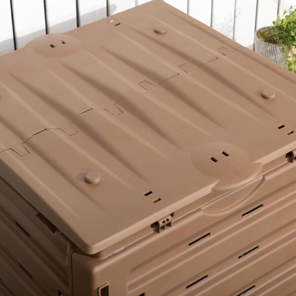 Outsunny Garden Compost Bin, 120 Gallon (450L) Garden Composter, BPA Free, with 80 Vents and 2 Sliding Doors, Lightweight & Sturdy, Fast Creation of Fertile Soil, Brown - Image 9