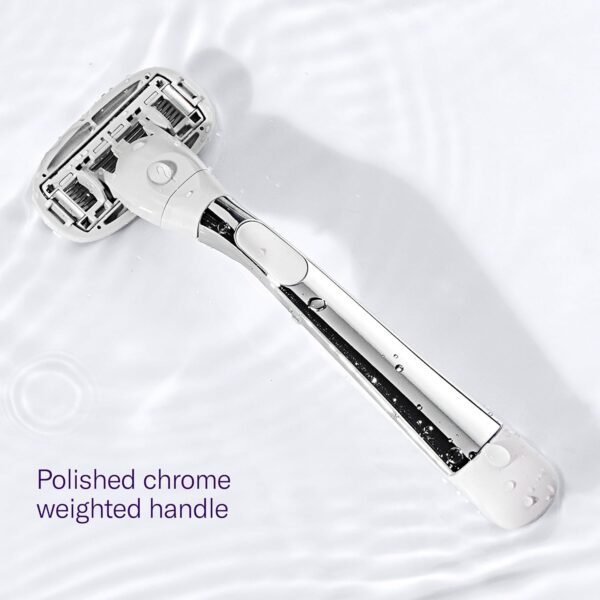 Flamingo 5-Blade Razors for Women - 1 Razor Handle + 4 5-Blade Refills + 1 Shower Holder - Chrome - Image 5