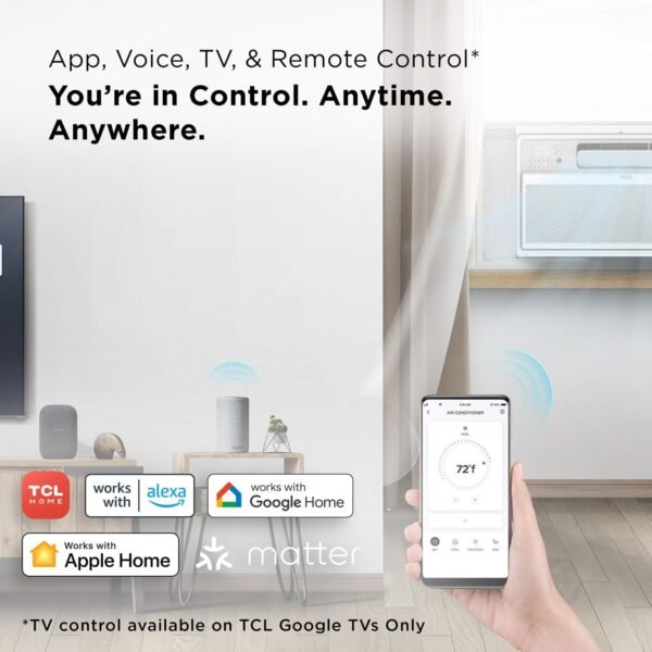 TCL 12,000 BTU Q-Series Smart Inverter Window AC, 38% Energy Saving, 115V, Inverter AC for Rooms up to 550-Sq. Ft. Ultra-Quiet 40dB, EZ Install, Open-able Window, Works with Alexa and Google Assistant - Image 4