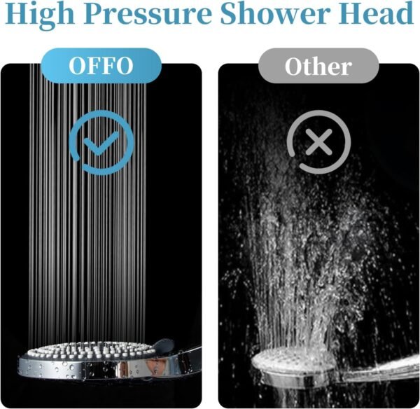 OFFO Handheld Shower Head Set, 6-Mode High Pressure Handheld Sprayer with 60 Inch Stainless Steel Hose & Holder, High Flow Large Powerful Boosting Handheld Showerhead for Low Water Pressure, Chrome - Image 3