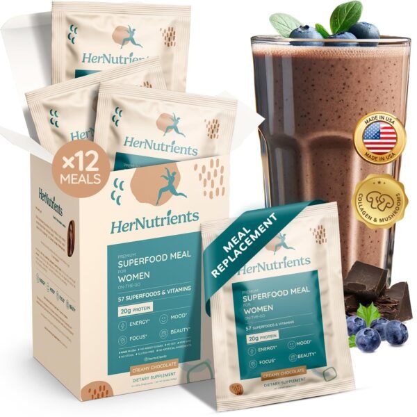 SuperFood Meal Replacement for Women - All-In-One Protein Powder with Greens & Vitamins & Collagen | Chocolate Protein Shake & Supplement Snack for Women's Health, Energy, Focus, Beauty, Mood, No Added Sugar ​​ (1 Sample Packet, Chocolate) - Image 8