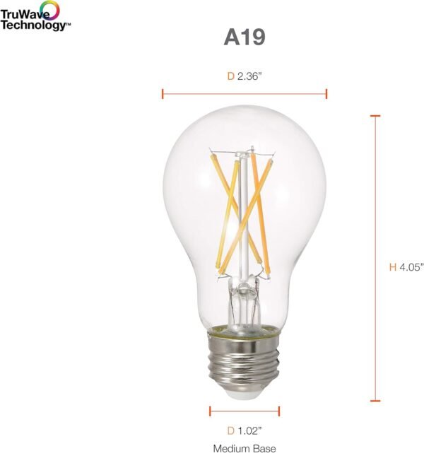 SYLVANIA LED TruWave Natural Series Light Bulb, 60W Equivalent, Efficient 8W A19, Medium Base, Dimmable, 800 Lumens, 2700K, Soft White, Clear - 6 Count (Pack of 1) (40806) - Image 7
