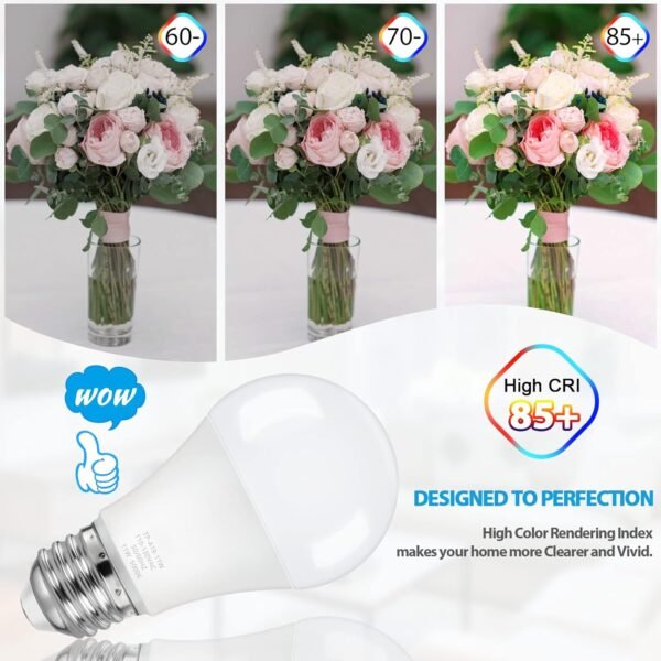 4-Pack A19 LED Light Bulbs, 100W Equivalent LED Bulb, 5000K 1100Lumen Light Bulb 11W, Non-Dimmable E26 Frosted Lighting, CRI 85+, No Flicker - Image 8