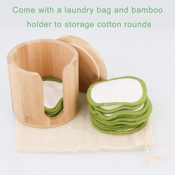 16 Pack Reusable Makeup Remover Pads Bamboo Reusable Cotton Rounds Organic Cotton Pads for Face Facial Cleansing Wipes with Washable Laundry Bag and Bamboo Holder - Image 5
