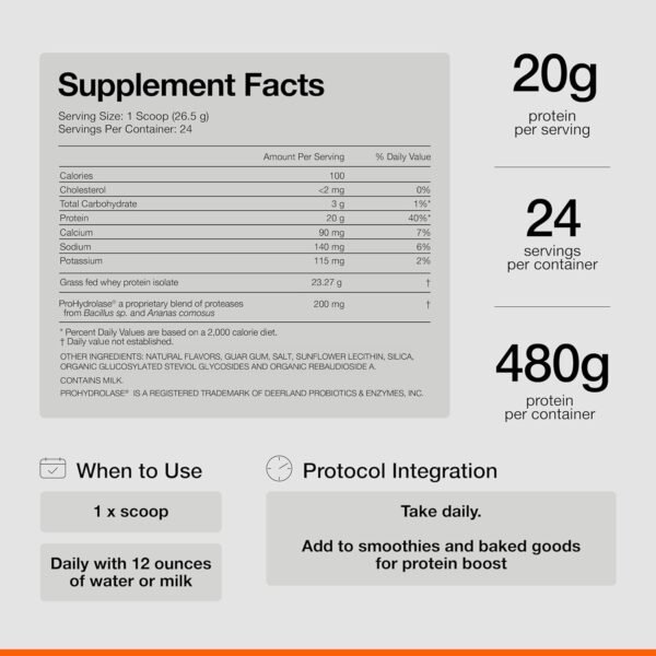 Momentous Essential Grass-Fed Whey Protein Isolate, 24 Servings Per Pouch for Essential Everyday Use, Gluten-Free, NSF Certified (Vanilla) - Image 2