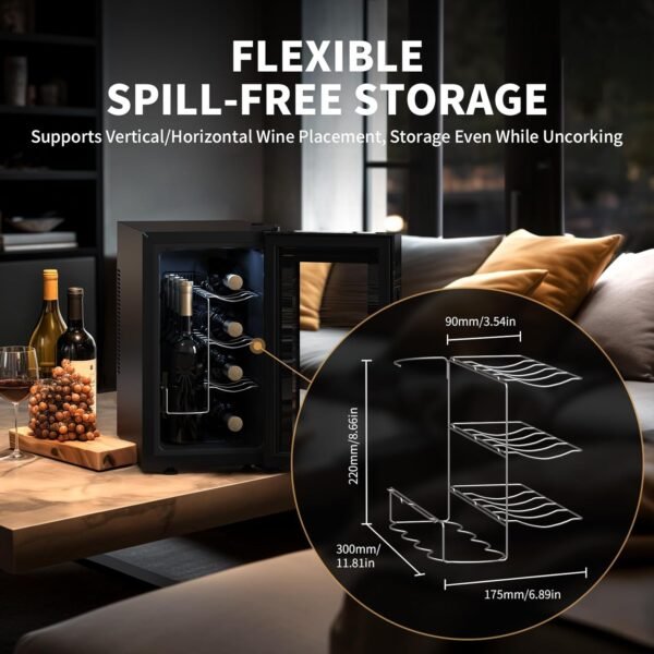 NEEDONE Wine Fridge, 8 Bottle Wine Cooler/Chiller with Wine Rack, Queit Fast Cooling Thermoelectric Wine Cabinet Cellar for Red White Sparkling, Energy Efficient Gifts for Women Men - Image 6
