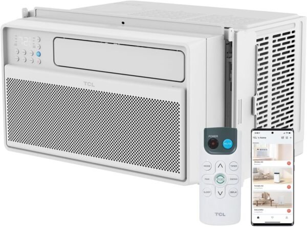 TCL 12,000 BTU Q-Series Smart Inverter Window AC, 38% Energy Saving, 115V, Inverter AC for Rooms up to 550-Sq. Ft. Ultra-Quiet 40dB, EZ Install, Open-able Window, Works with Alexa and Google Assistant