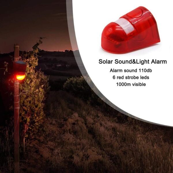 Solar Sound & Light Alarm Motion Sensor 110 Decibels Siren Sound Alert & 6LEDs Flash Warning Strobe Security Alarm System for Farm Villa - Image 4