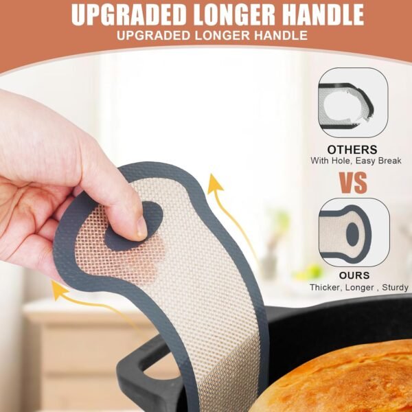 2 Pack Silicone Bread Sling, Non-Stick & Easy Clean Dutch Oven Baking Mat with Longer Handles, Silicone Baking Sling to Transfer SourDough Easily, Reusable Bread Mat Set with Storage Bracelets - Image 4