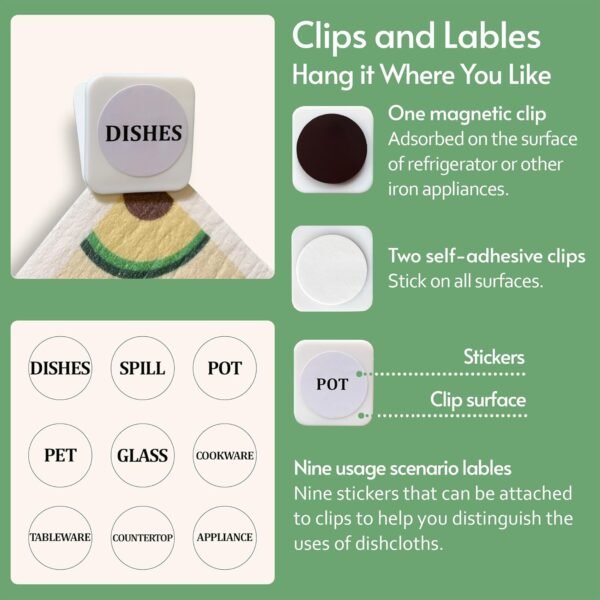 Swedish Dishcloths for Kitchen, 8 Pack Reusable Paper Towels with Clips, Non-Scratch Swedish Kitchen Towels, Super Absorbent Cellulose Sponge Cloths, Biodegradable, Dishwasher Safe, No Odor - Image 7