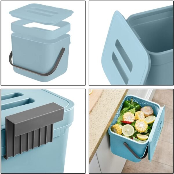 LALASTAR Kitchen Compost Bin, Hanging Trash Can with Lid for Kitchen Cabinet Door, Under Sink, Wall Mounted Waste Bin for Bathroom, 1.8 Gallon, Blue - Image 5