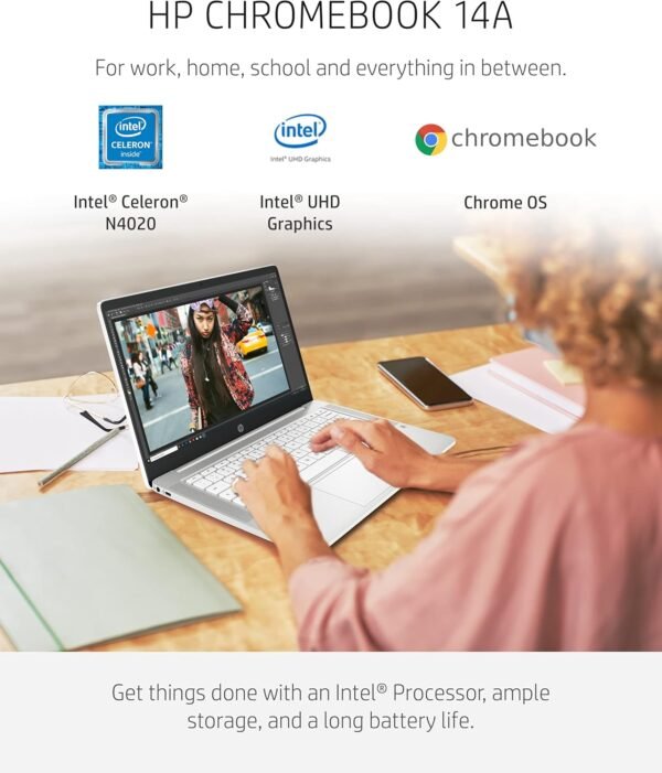 HP Chromebook 14 Laptop, Intel Celeron Processor, 4 GB RAM, 32 GB eMMC, 14” FHD (1920 x 1080) Chrome OS, Webcam & Dual Mics, Work, Entertainment, School, Long Battery Life (14a-na0170nr, 2021) - Image 2