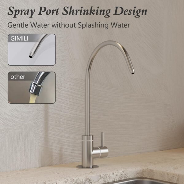 GIMILI Drinking Water Faucet for Kitchen Sink, Kitchen Water Filter Faucet Stainless Steel for Reverse Osmosis or Water Filtration System Beverage Non-Air Gap RO Faucet Brushed Nickel Finish - Image 3