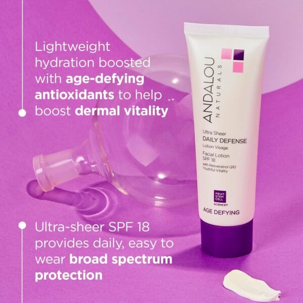 Andalou Naturals Ultra Sheer Daily Defense Facial Lotion, SPF 18, 2.7 oz, with Resveratrol CoQ10 and Antioxidants, Lightweight, Hydrating Facial Moisturizer - Image 6
