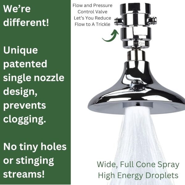 High Sierra Showerheads® - ‘Half Dome’ Solid Metal 1.5 GPM High Efficiency, Low-Flow Shower Head with Pressure and Flow Control Valve - Brushed Nickel - Image 2
