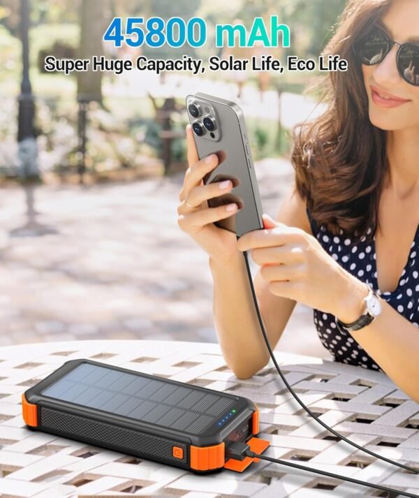 Solar Charger Power Bank, 45800mAh Portable Phone Charger with USB C in/Output, 5V3.1A QC 3.0 Fast Charging for Cellphone, External Battery Pack Compatible with iPhone Samsung Google etc - Image 8