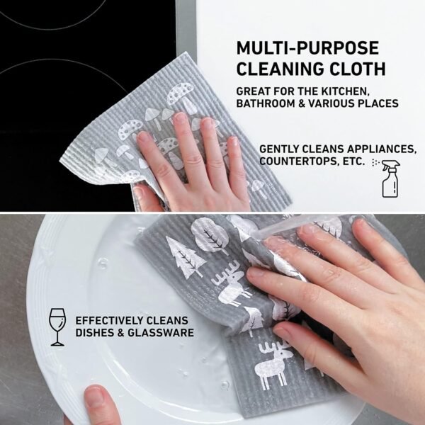 Swedish Dishcloths,10 Grey Cloths, Made in Sweden - Reusable, Washable Cellulose Cotton Kitchen Cloths - Replace Paper Towels, Wipes, Sponges, Dish Rags - Image 6