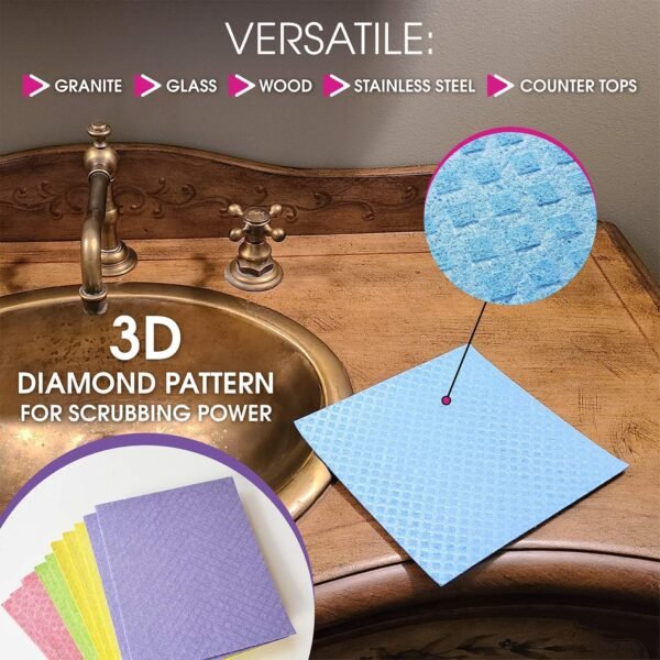 Swedish Dishcloths for Kitchen – Absorbent Kitchen Towels and Dishcloths Sets - Reusable Paper Towels - Dish Cloths for Washing Dishes and Cleaning Kitchen – Cellulose Sponge Cloths - Image 8