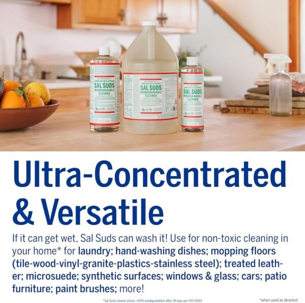 Dr. Bronner's - Sal Suds Biodegradable Cleaner (16 oz) - All-Purpose Cleaner, Pine Cleaner for Floors, Laundry and Dishes, Concentrated, Cuts Grease and Dirt, Powerful Cleaner - Image 5