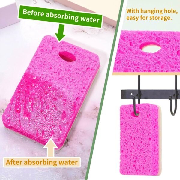 12 Pack Natural Kitchen Sponges, Plant-Based Biodegradable Sponge, Non-Scratch Scrubber for Dish & Sink Cleaning, Coconut Cellulose Household Dishwashing Color Bulk Sponges - Image 3