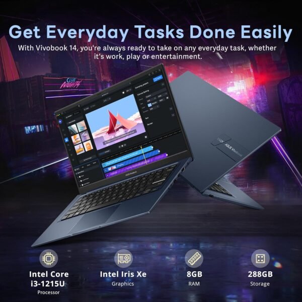 ASUS Vivobook 14" FHD Anti-Glare Laptop, Intel i3-1215U, 8GB RAM, 288GB Storage(128GB SSD+160GB Docking Station Set), Intel Iris Xe Graphics, HD Camera, WiFi 6E, Bluetooth, Win 11, Quiet Blue - Image 3