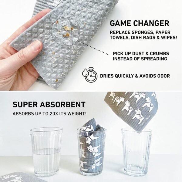 Swedish Dishcloths,10 Grey Cloths, Made in Sweden - Reusable, Washable Cellulose Cotton Kitchen Cloths - Replace Paper Towels, Wipes, Sponges, Dish Rags - Image 5