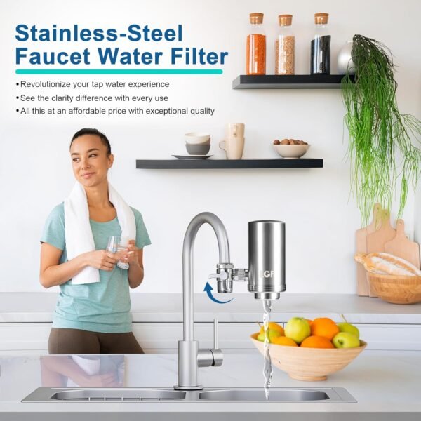 LCF 360° Rotating Stainless-Steel Faucet Water Filter - High Flow, Mineral-Enhanced Tap Water Filter, Reduces Chlorine, Heavy Metals and Bad Taste, Easy Install, 320 Gallons, Kitchen Sink Ideal - Image 2
