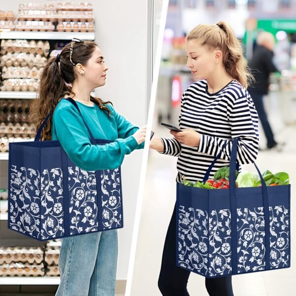 WOWBOX Reusable Grocery Bags Foldable Tote Bags Bulk with Reinforced Handles Shopping Bags for Groceries Heavy Duty Large Bags Kitchen Reusable Grocery Bags with Waterproof Coating 4-Pack, Blue - Image 6