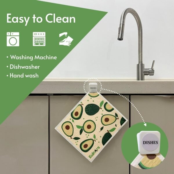 Swedish Dishcloths for Kitchen, 8 Pack Reusable Paper Towels with Clips, Non-Scratch Swedish Kitchen Towels, Super Absorbent Cellulose Sponge Cloths, Biodegradable, Dishwasher Safe, No Odor - Image 2