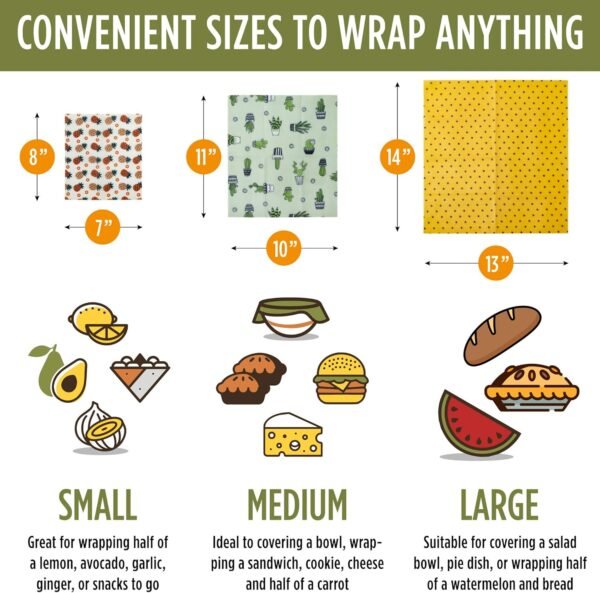 Versatile Beeswax Wraps,Set of 7-Fresh Food Keeper, Durable & Easily Cleaned, Sustainable Step Towards a Zero-Waste Kitchen, Unique Designs (Pineapple, Cactus, Star) - Image 2