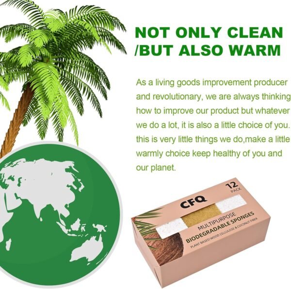 12 Pack Biodegradable Sponges - Sponges Kitchen Natural Sponges for Dishes Natural Sponge Dish Sponge - Eco Friendly Sponges Natural Kitchen Sponge - Image 7